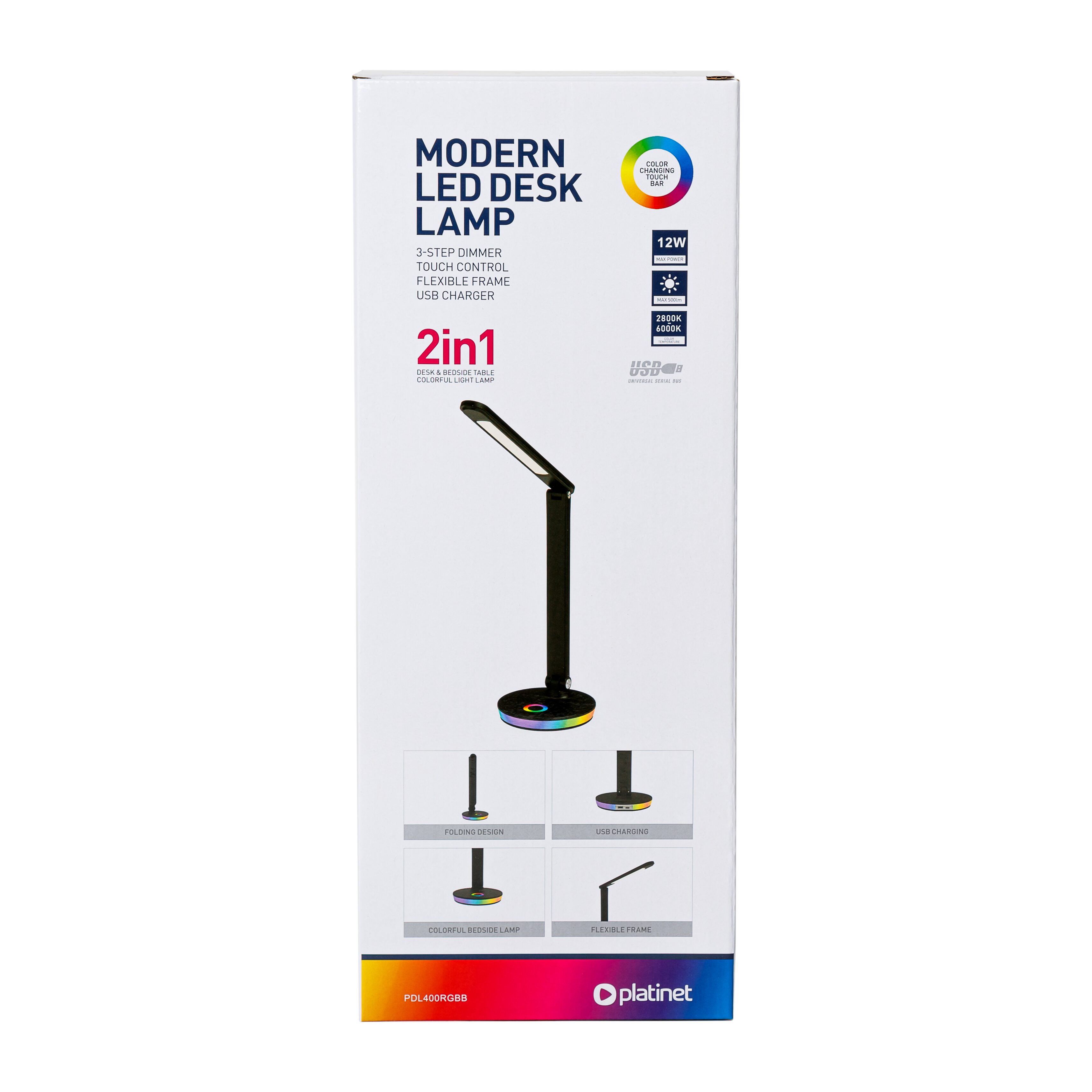 BildePLATINET Skrivebordslampe RGB 12W med ladeport, svart