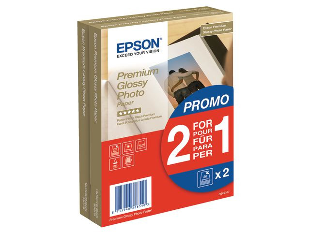 EPSON 10x15 Premium Glossy Photo Paper (2 for 1), 10x15com 255g/m², 80 Sheets total
