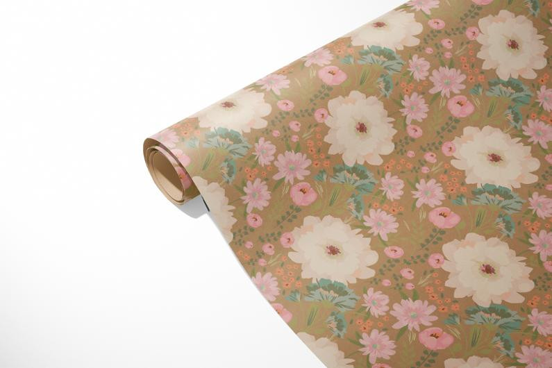 Gavepapir 70Cmx10M Kraft Fiore Blomstret
