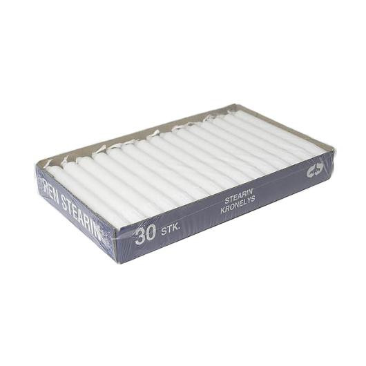 BildeKronelys 20Cm 100% Stearin Hvit (30 stk/pk, 5 pakker)