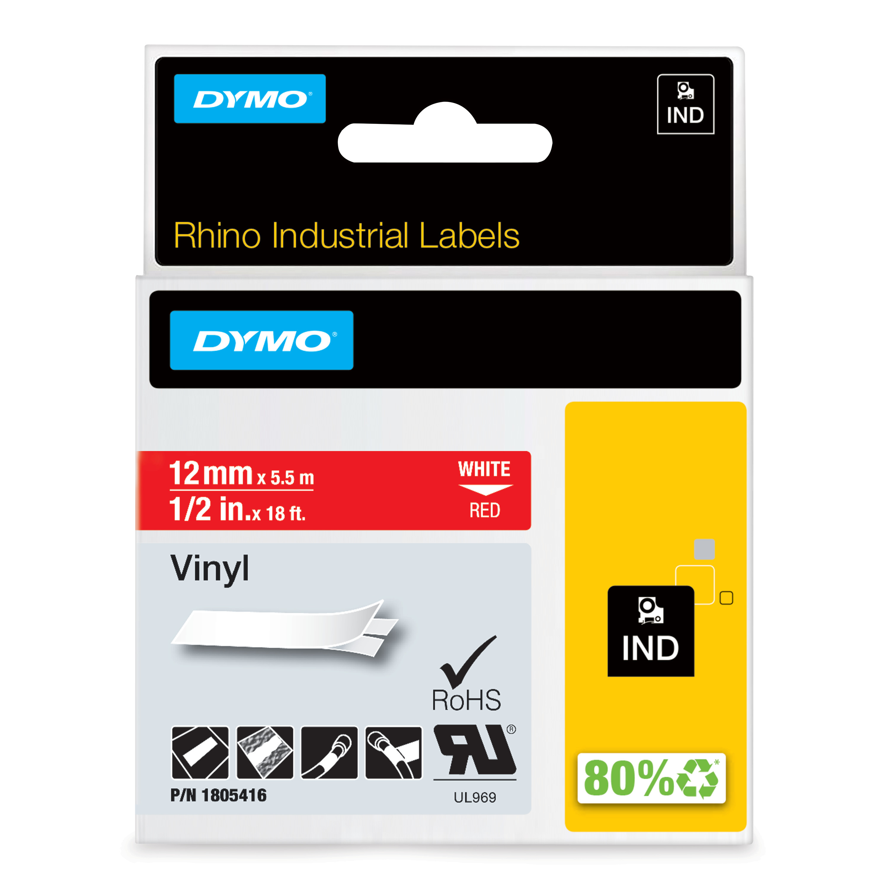 Tape Rhino 12mmx5,5m colour vinyl wht/red