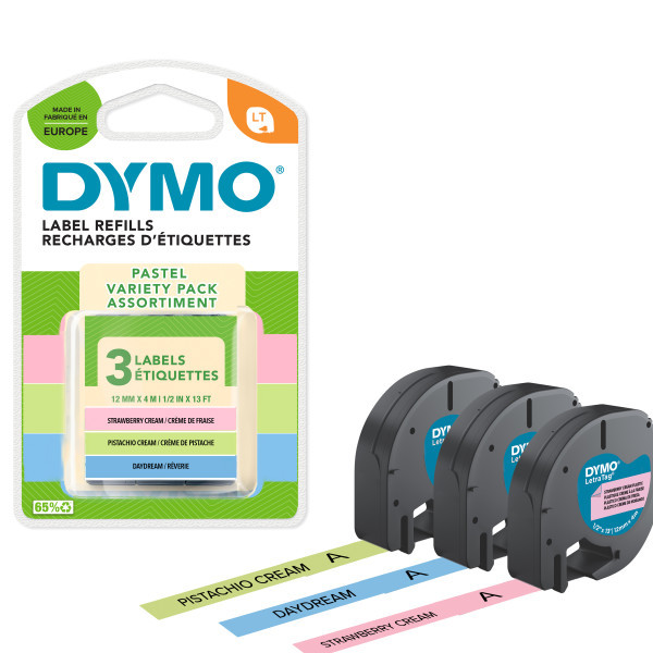 BildeDYMO LetraTag Tape 12mm x 4m plastic pastel green, blue & pi