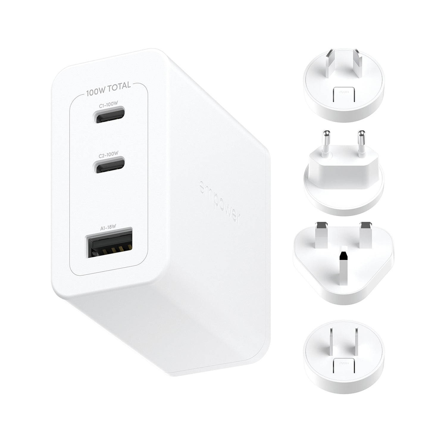 BildeEMPOWER Turbo 100W World Travel Adaptor, Silver White