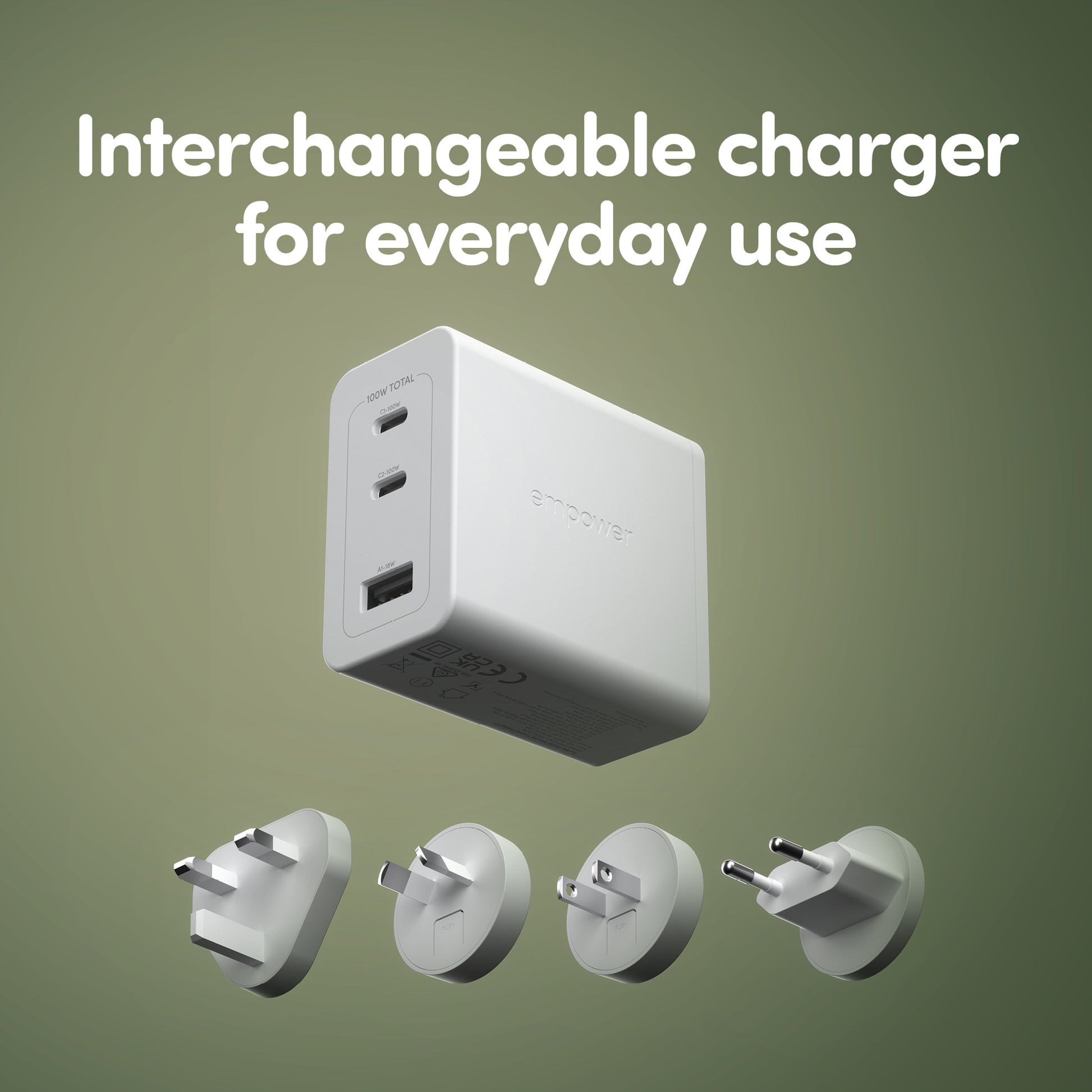 EMPOWER Turbo 100W World Travel Adaptor, Silver White