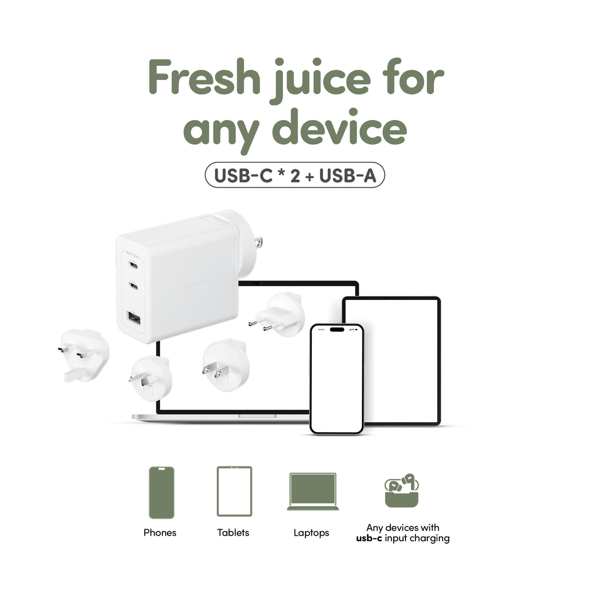 EMPOWER Turbo 100W World Travel Adaptor, Silver White