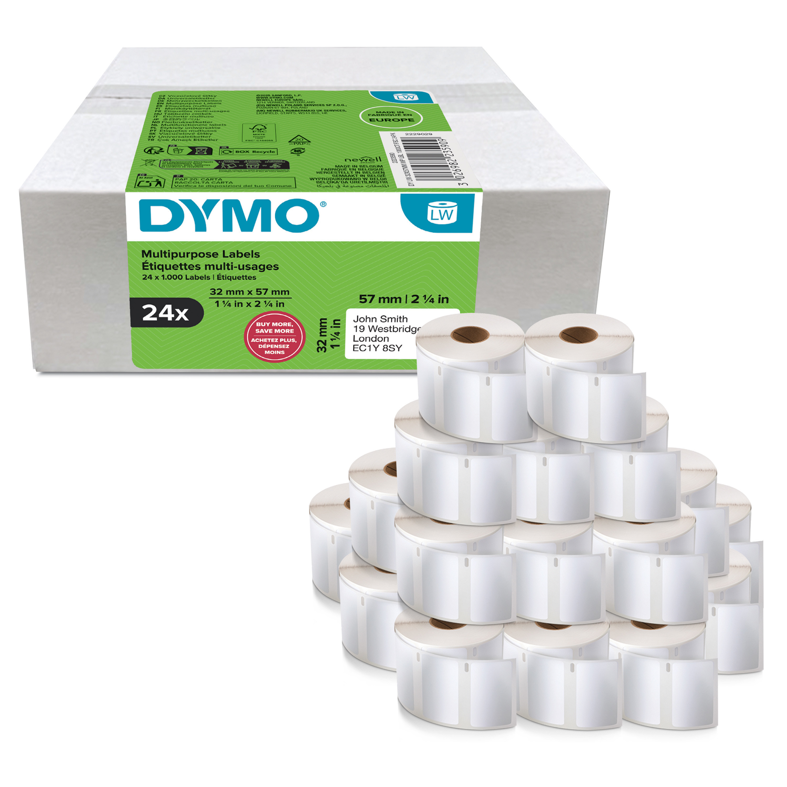 BildeDYMO LabelWriter 32mm x 57mm Multi-Purpose Labels white 24 R
