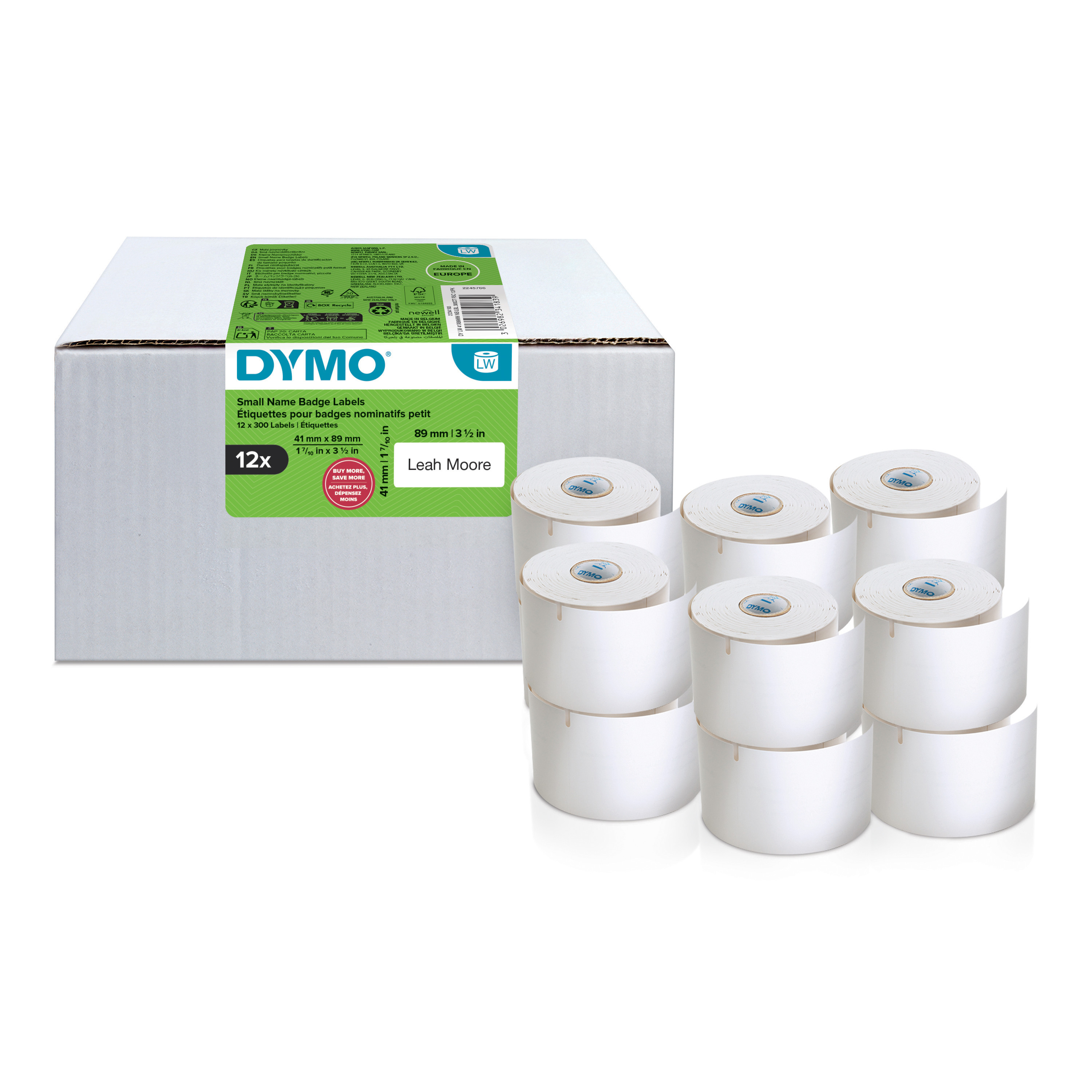 BildeDYMO LabelWriter 41mm x 89mm Small Name Badge Labels white 1