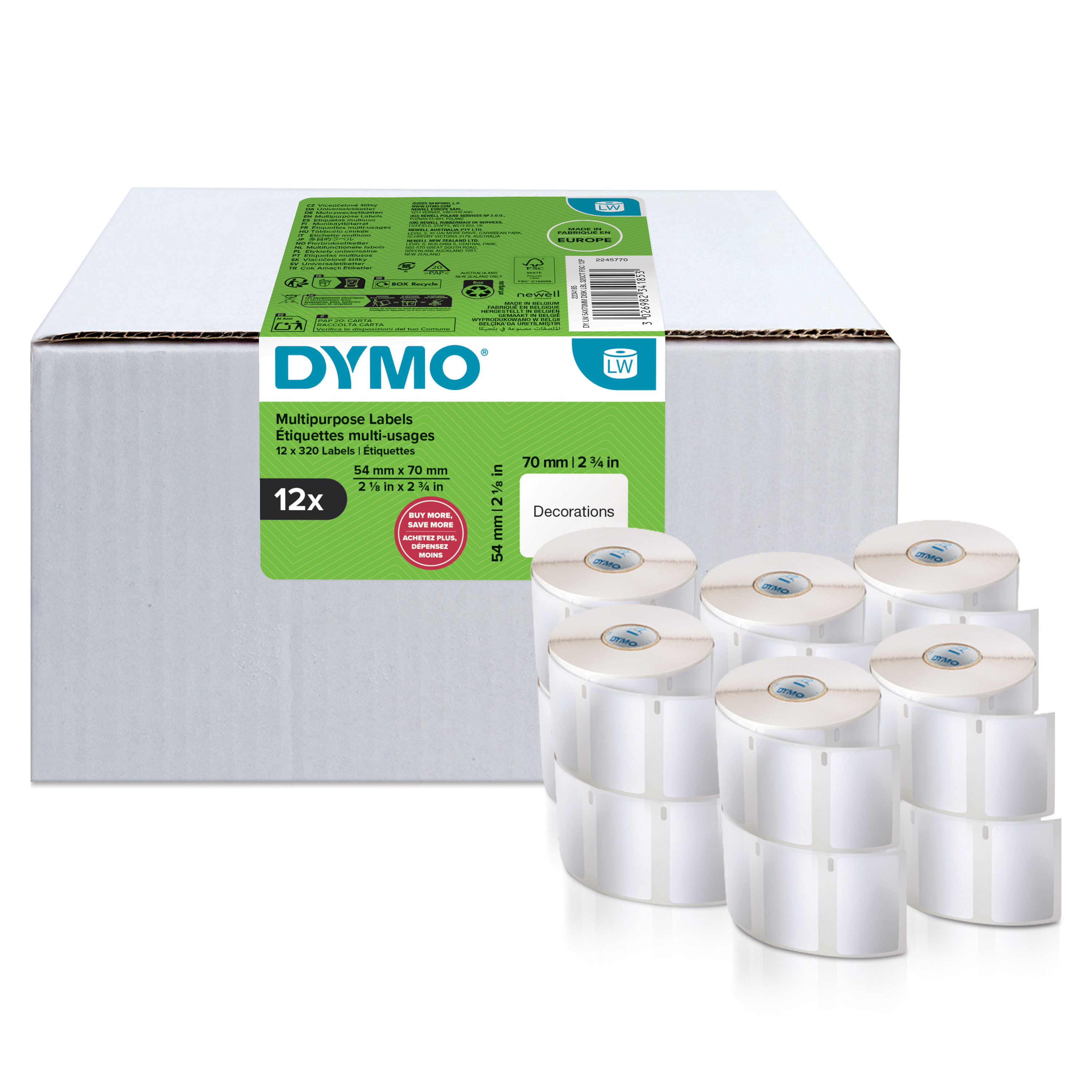 BildeDYMO LabelWriter 54mm x 70mm Large Multi-Purpose Labels whit