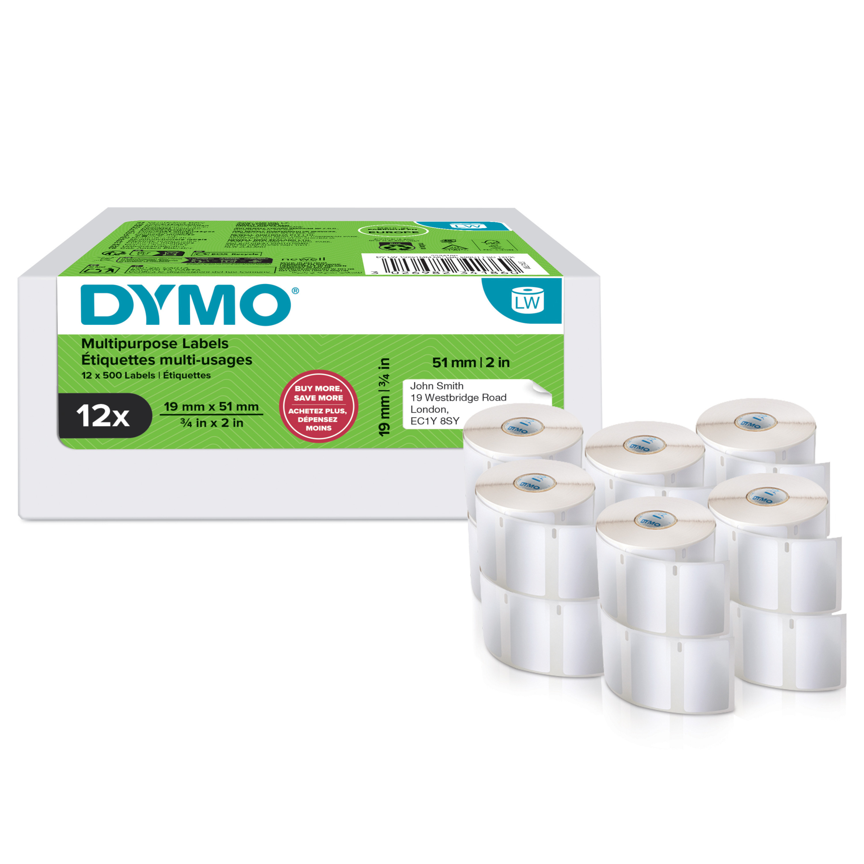 BildeDYMO LabelWriter 19mm x 51mm Multi-Purpose Labels white 12 R