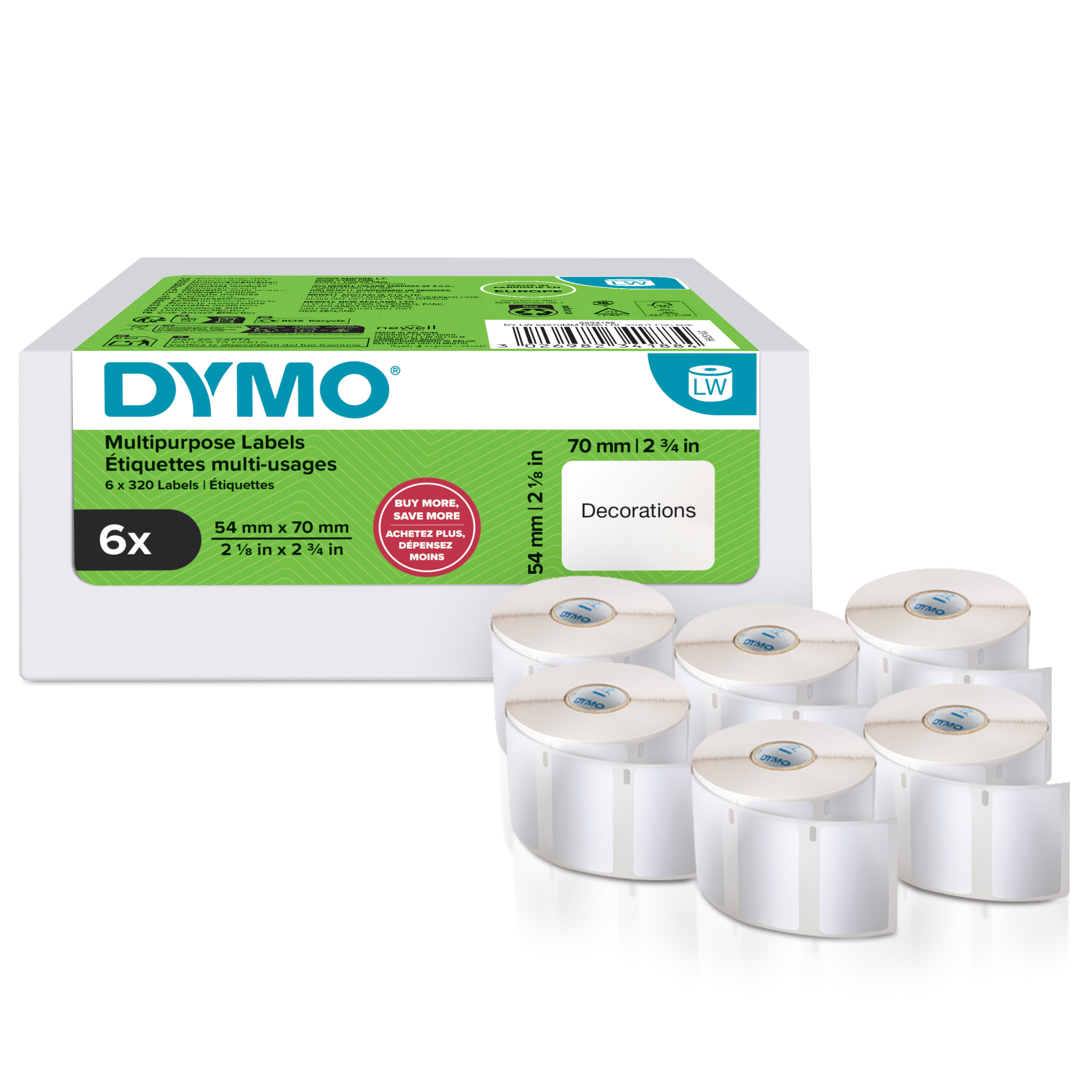 BildeDYMO LabelWriter 54mm x 70mm Large Multi-Purpose Labels whit