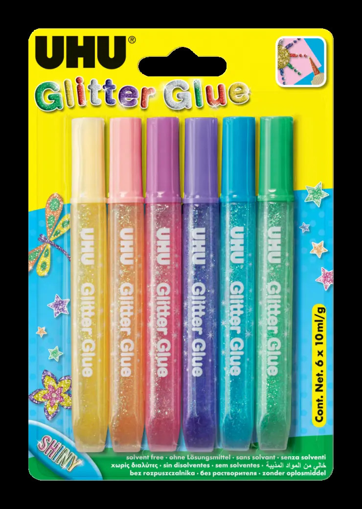 BildeUhu Glitterlim Shiny 6 farger