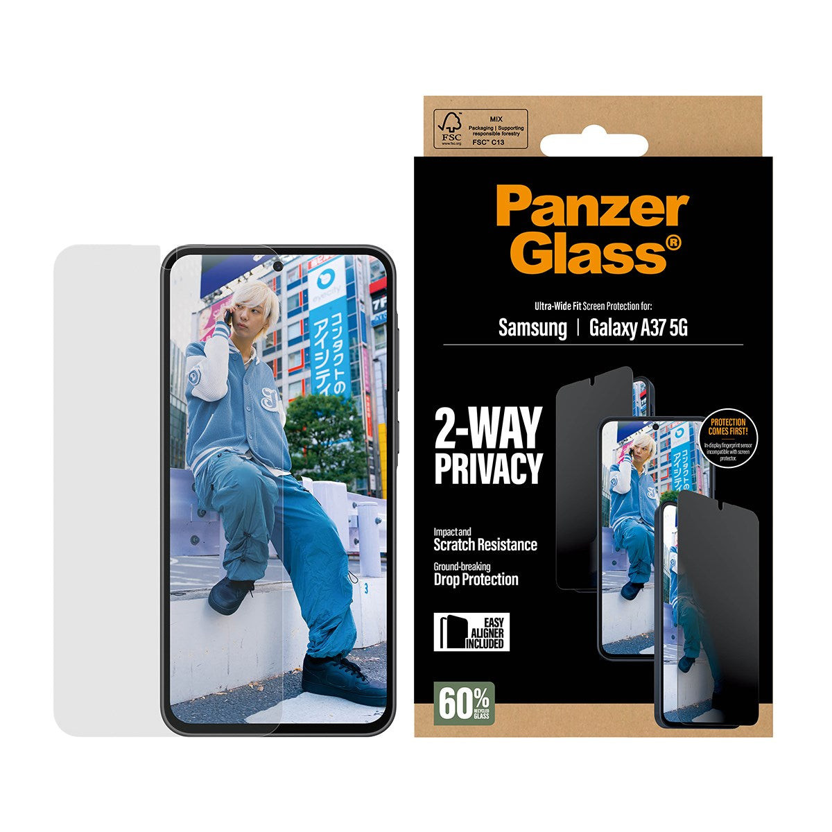BildePG Privacy Screen Protector Galaxy A36 5G UWF w. EasyAligner