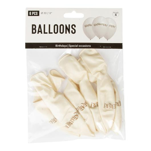 Ballong Lateks 30Cm Gratulerer (6 stk/pk, 6 pakker)