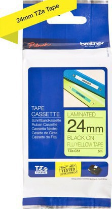 TZe tape 24mmx8m black/neon yellow
