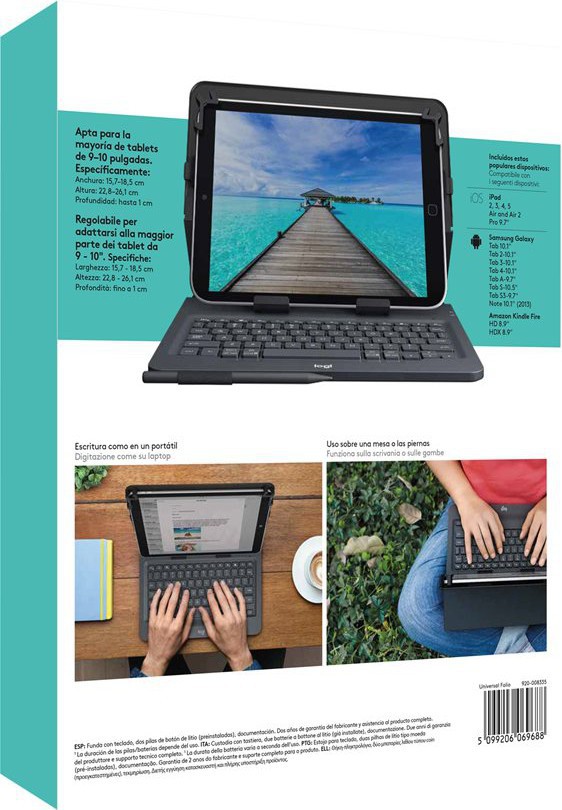 10'' Universal Folio w/Keyboard, Black (Nordic)