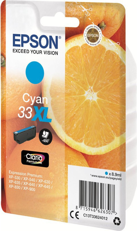 Epson Blekkpatron Cyan 33XL Claria (8,9 ml) - T3362