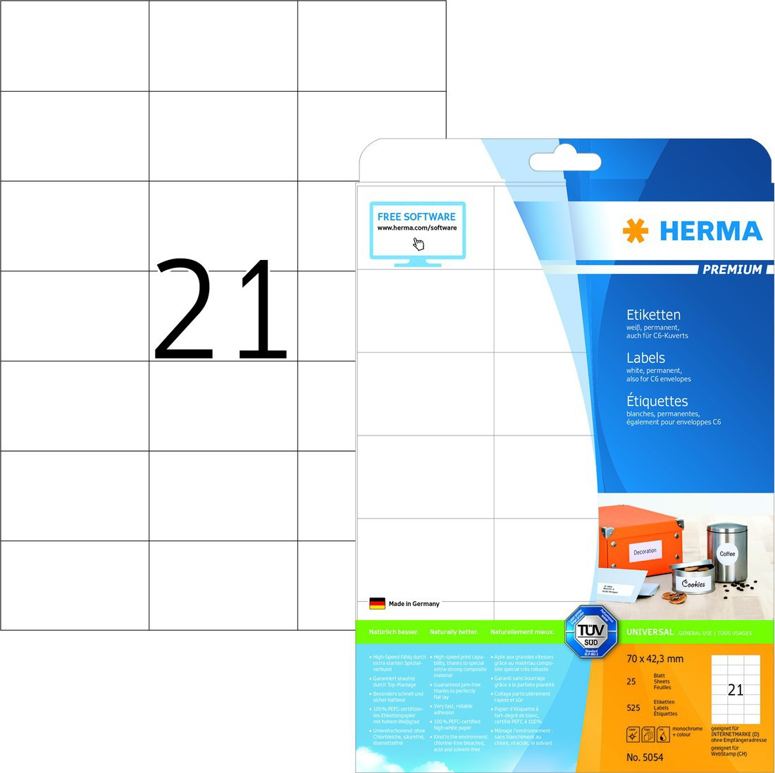 Herma Etiketter Premium A4 70,0x42,3 (25)