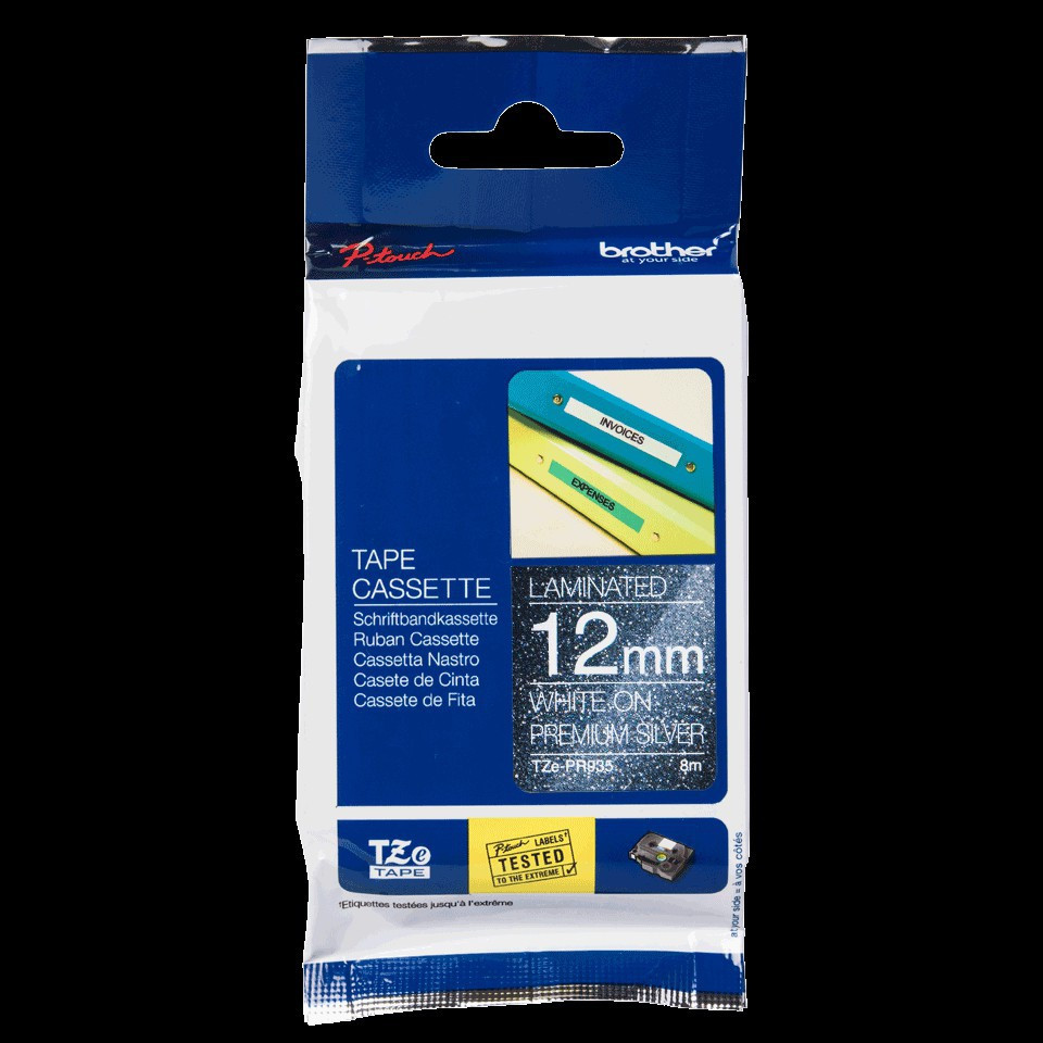 BildeBrother TZe-PR935 12mm x 8m tape Hvit p slv