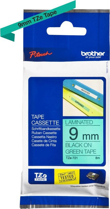Brother Tape TZe-721 9mmx8m sort/grønn