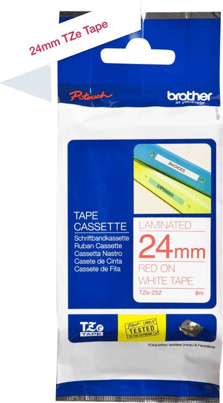 Brother P-Touch Tape Rød På Hvit 24mm (8m)