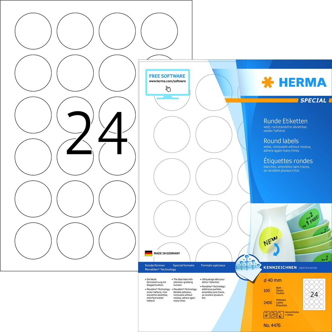 Herma Etiketter Movables A4  ~ 40mm (100)