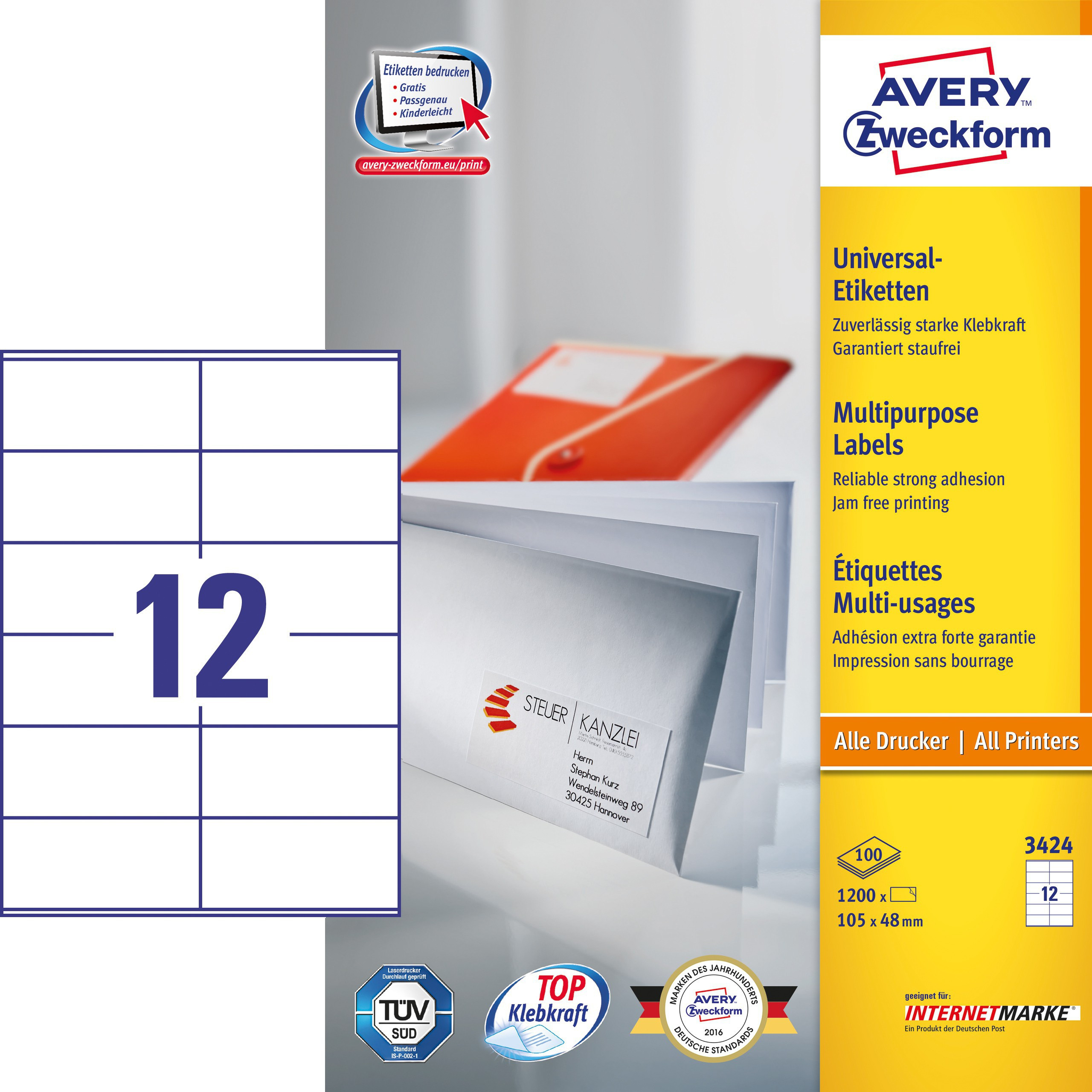 BildeAvery 3424 Universaletiketter ILC 105x48 (1200)