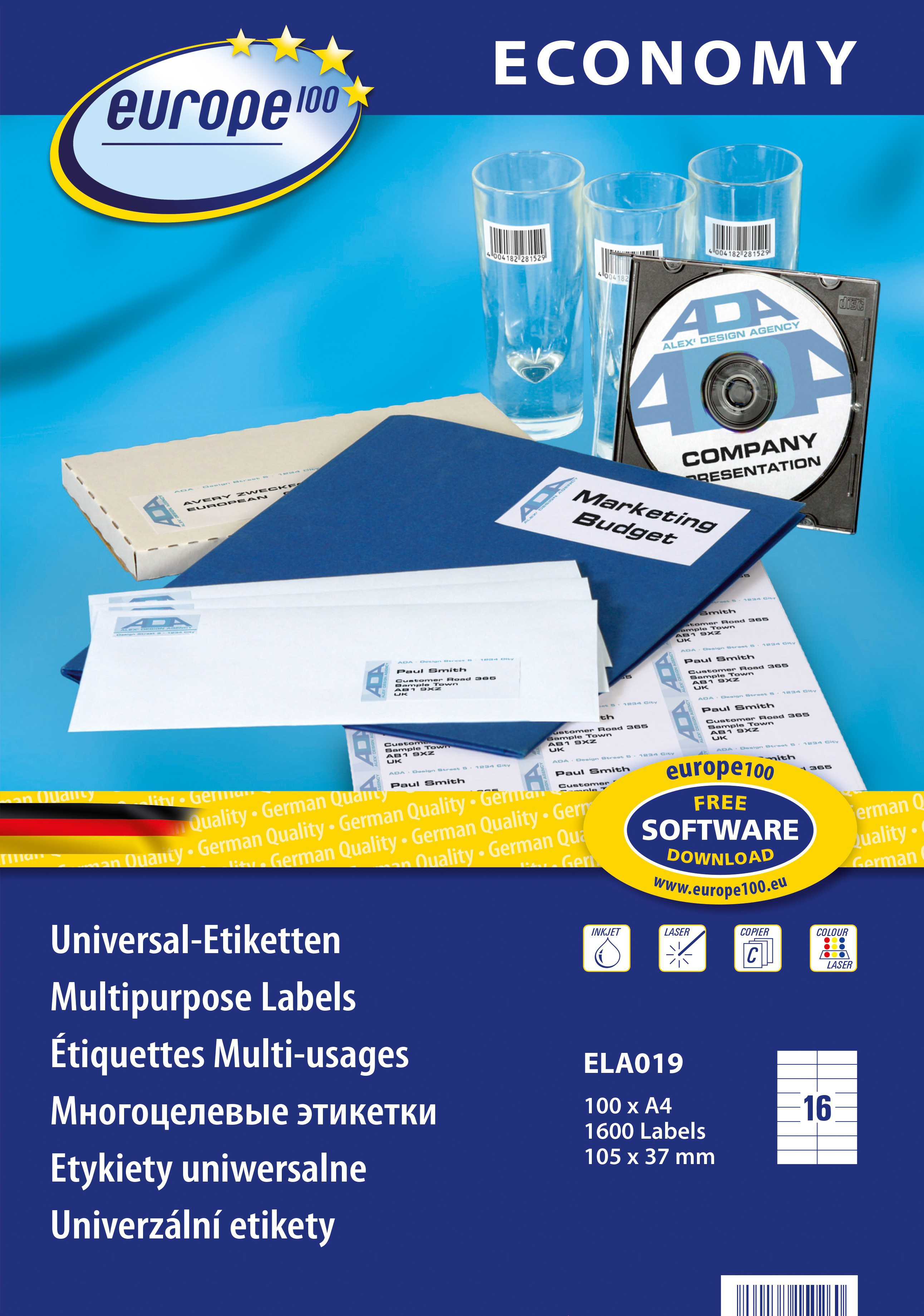 BildeAvery ELA019 Universaletiketter 105x37,1 (1600)