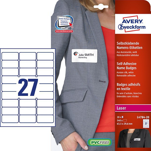 BildeAvery L4784-20 Selvklebende navneskilt 63,5x29,6 (540)