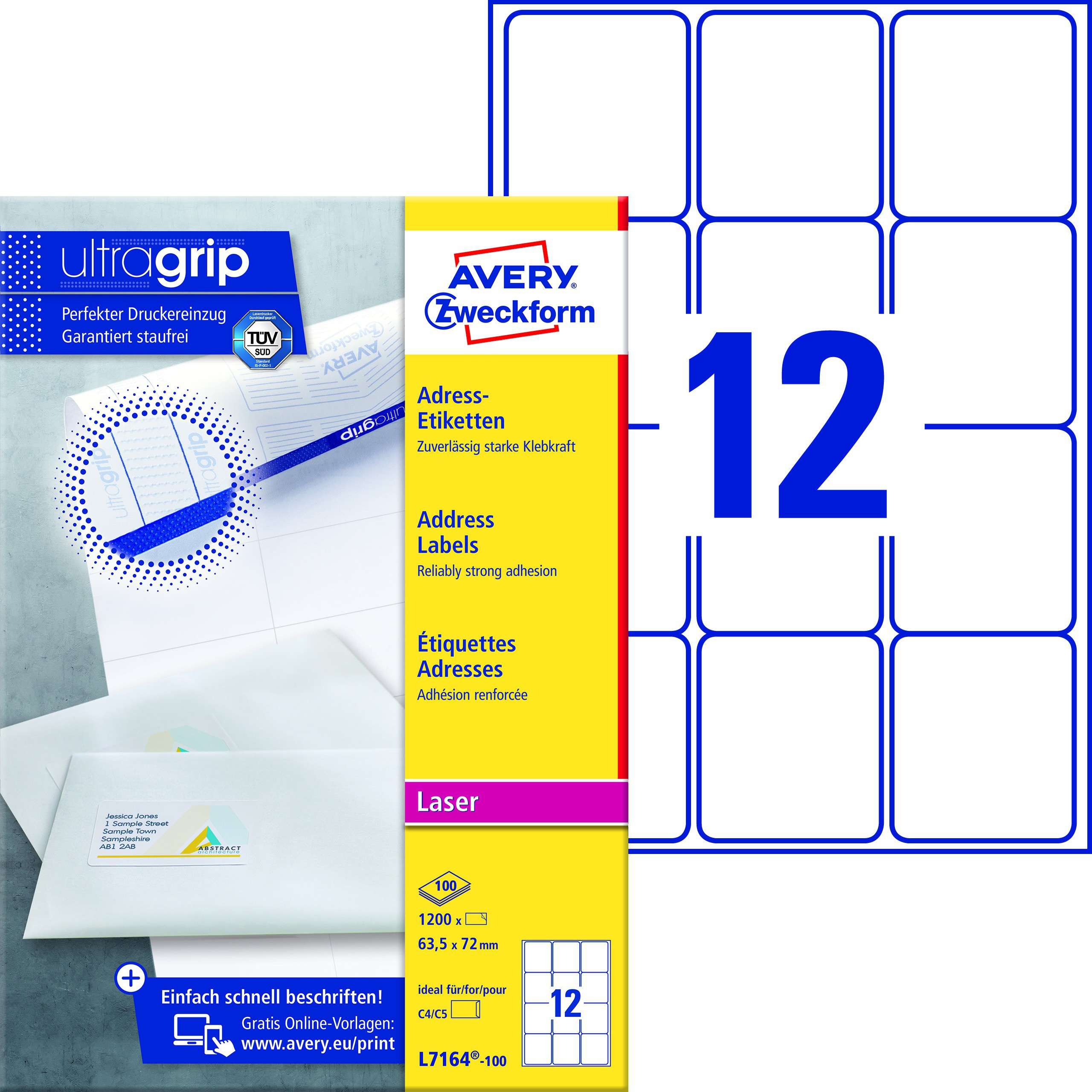 BildeAvery L7164-100 Adresseetiketter 63,5x72 QP+UG (1200)