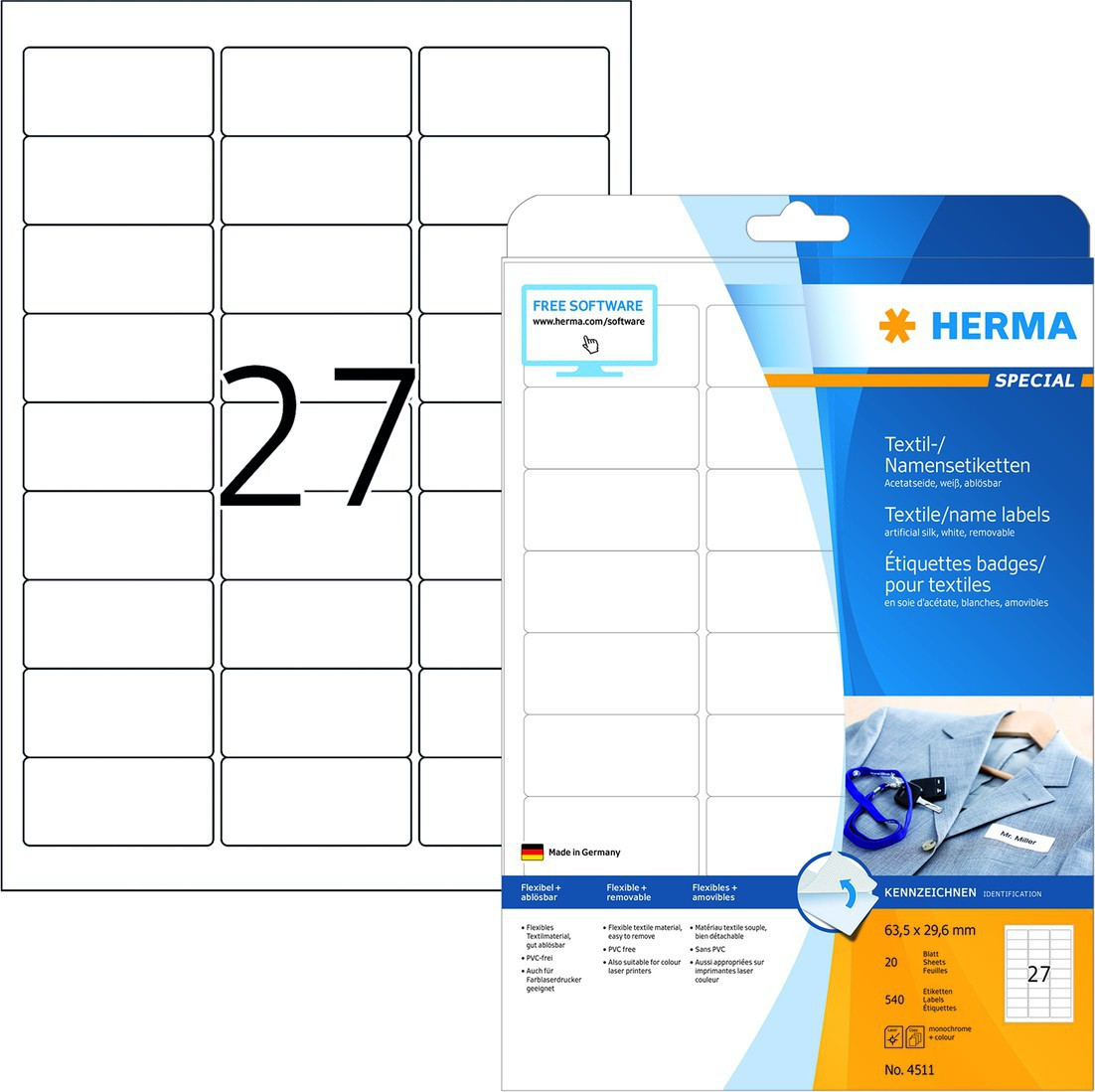 Herma navne/tekstil etiketter 63,5x29,6 hvit (540)