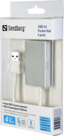 USB 3.0 Pocket Hub 4 Ports, Silver