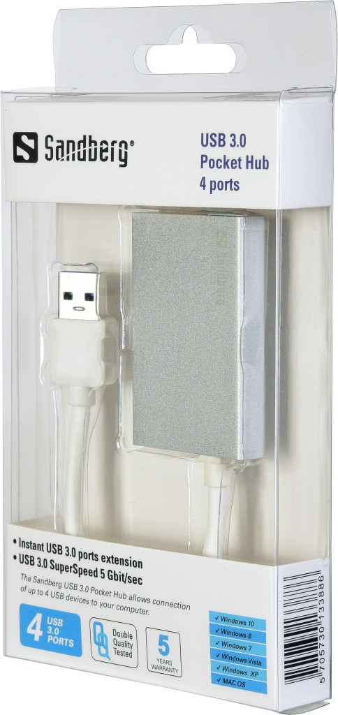 USB 3.0 Pocket Hub 4 Ports, Silver
