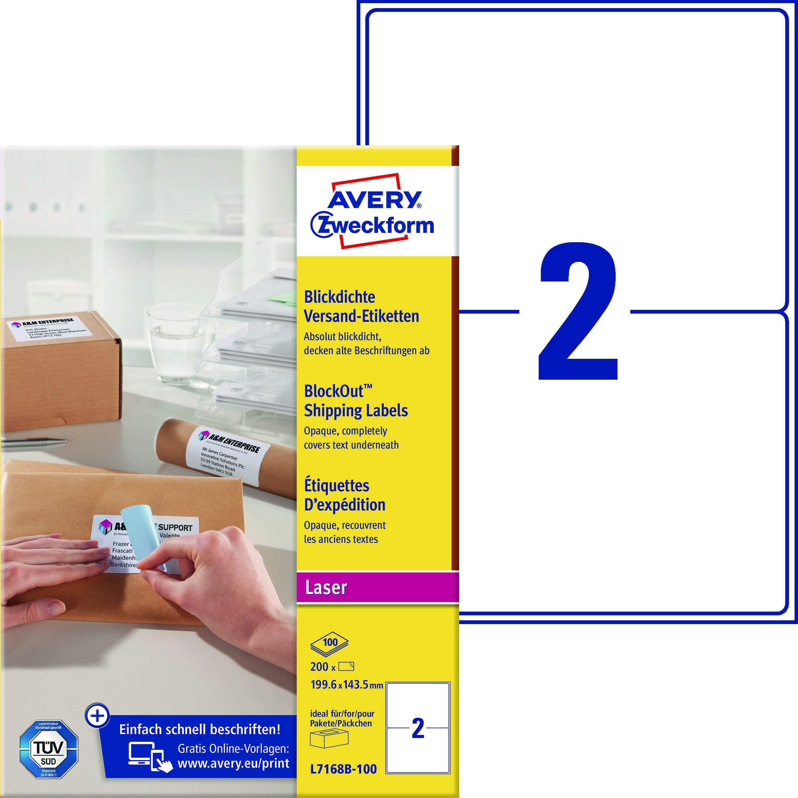 BildeAvery L7168B-100 Fraktetiketter 199,6x143,5 BlockOut (200)