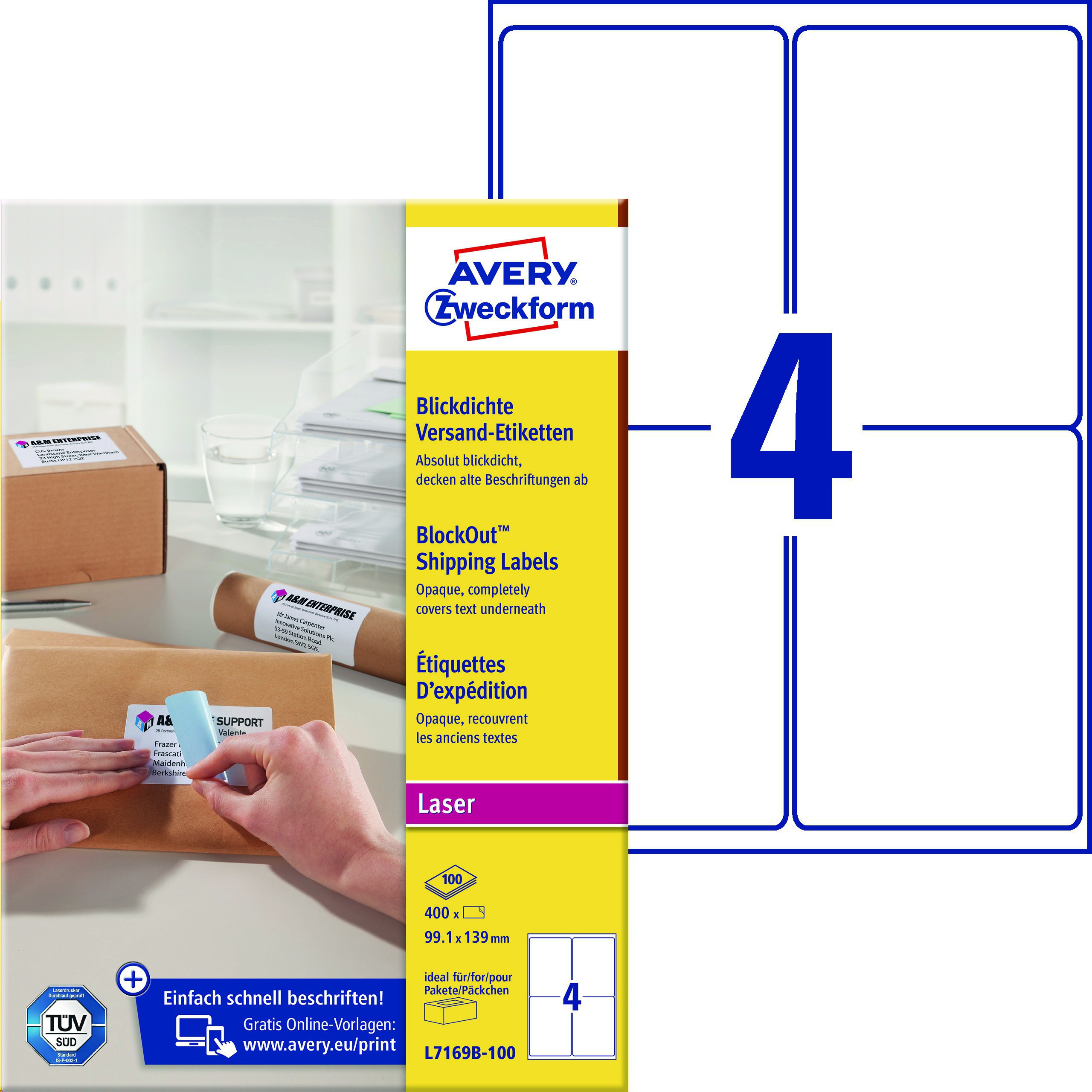BildeAvery L7169B-100 Fraktetiketter 99,1x139 BlockOut (400)