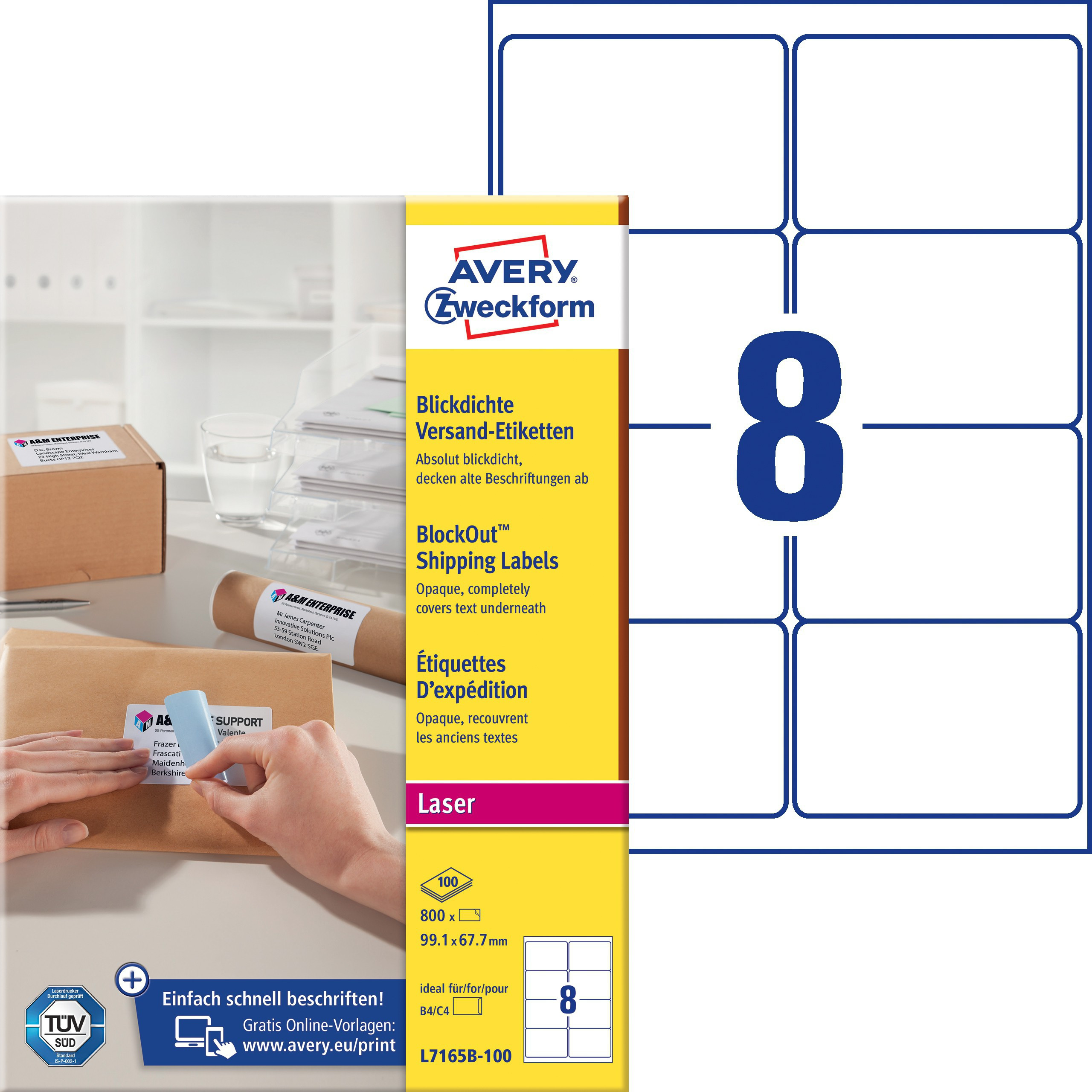 BildeAvery L7165B-100 Fraktetiketter 99,1x67,7 BlockOut (800)