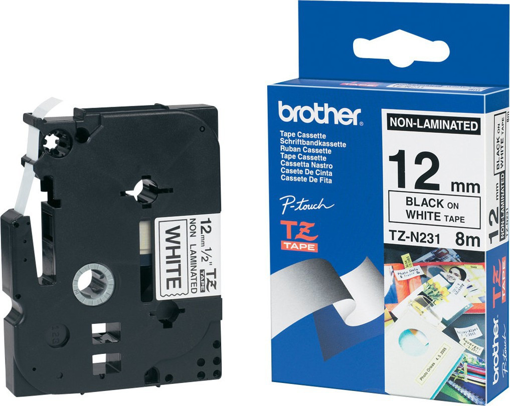 TZe tape 12mmx8m non laminated blck/wht