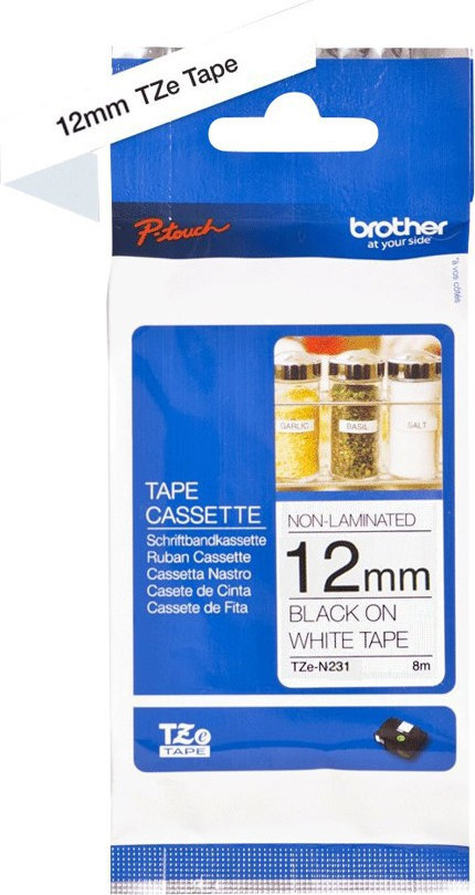 TZe tape 12mmx8m non laminated blck/wht