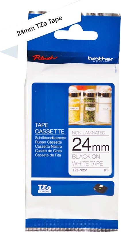 Brother P-Touch Tape Sort På Hvit 24mm Ulaminert