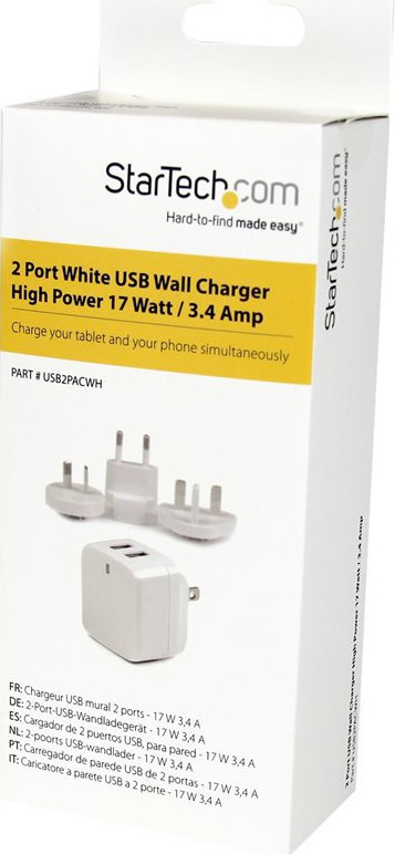 STARTECH White 5V / 3.4A Dual USB NA/UK/