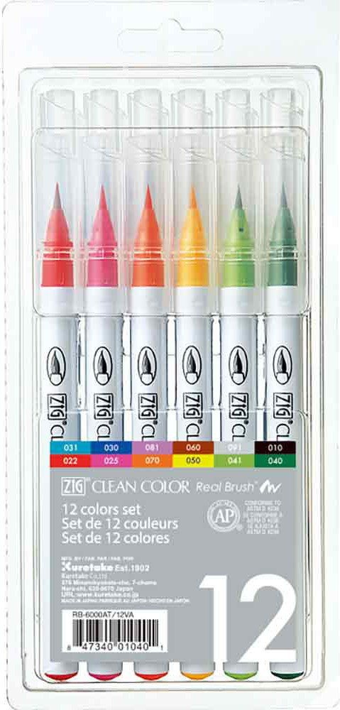 BildeZIG Akvarellpenn Clean Color Real Brush 12-sett