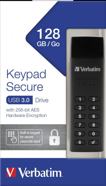 USB 3.0 Keypad Secure Drive 128GB, Black (USB-A)