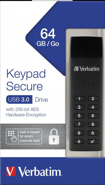 USB 3.0 Keypad Secure Drive 64GB, Black (USB-A)