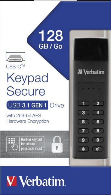 USB 3.0 Keypad Secure Drive 128GB, Black (USB-C)