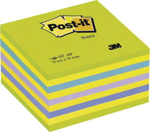 Post-it Klistrelapper 76x76 kubeblokk Lollipop grnn/bl