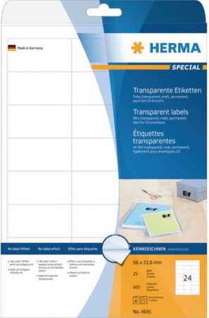 Herma Transparent matt folieetikett A4 66x33,8 (600)