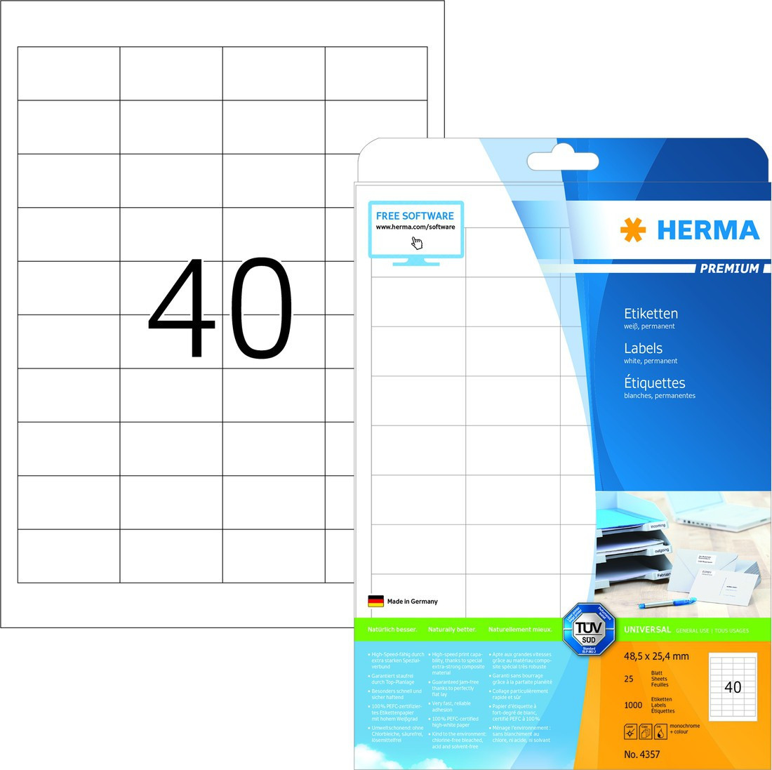Herma Etiketter Premium A4 48,5x25,4 (25)