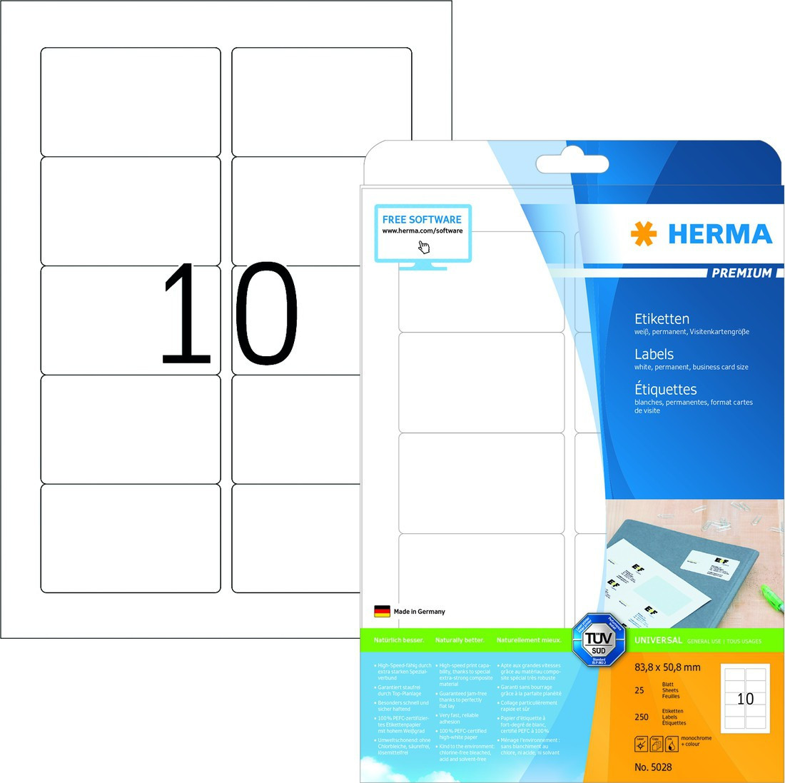 Herma Etiketter Premium A4 83,8x50,8 (25)