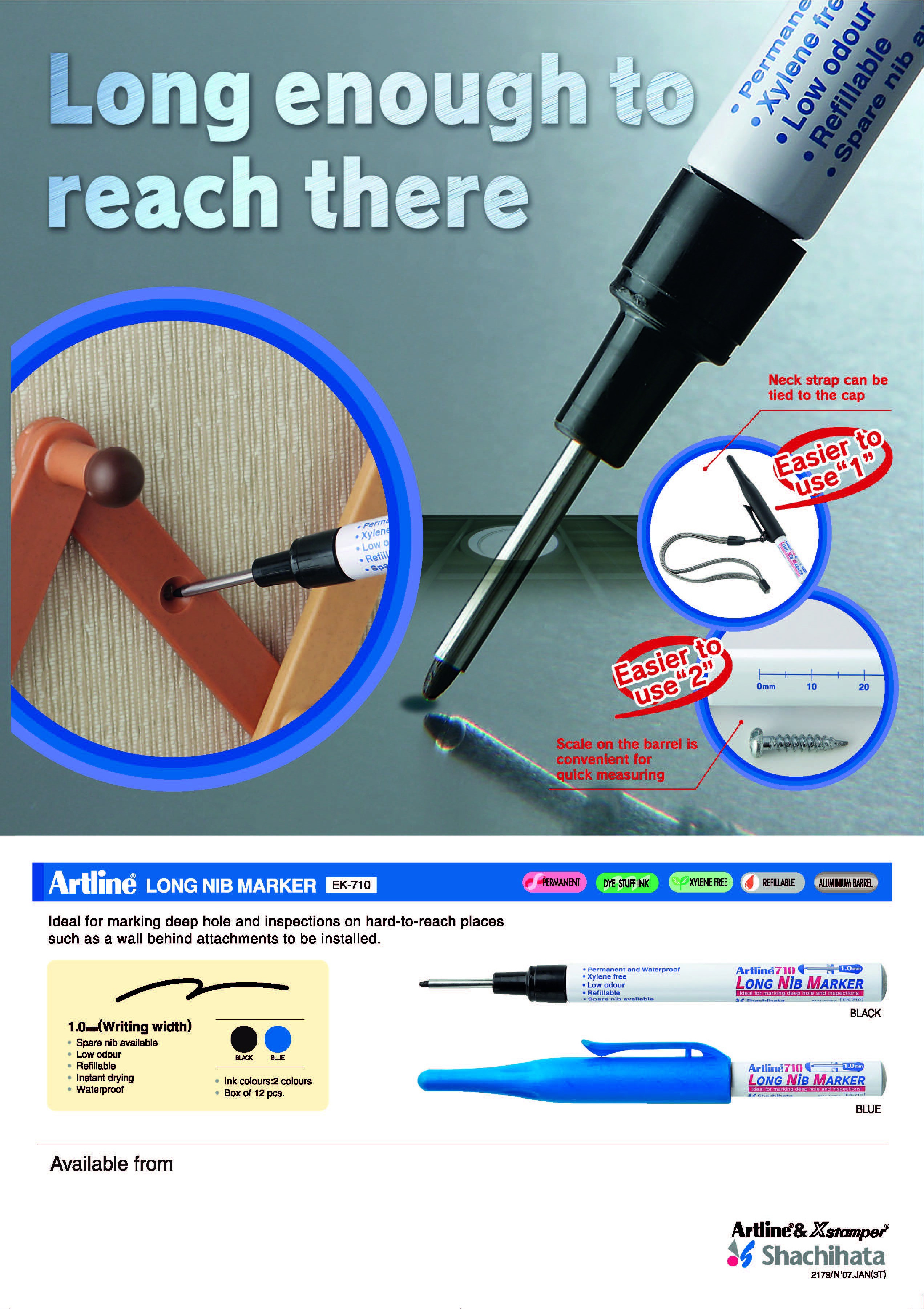 Artline 710 Merkepenn Long Nib bl