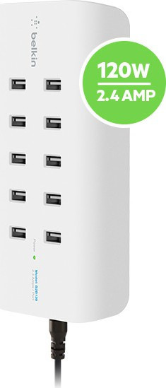 RockStar 10-Port USB Charging Station, White