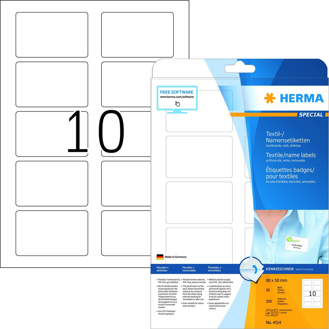BildeHerma navne/tekstil etiketter 80x50 hvit (200)
